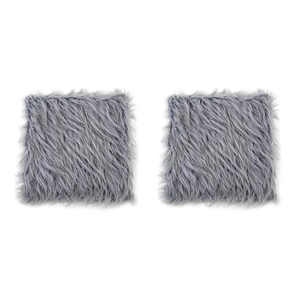 Set of 2 Faux Fur Cushion Cover Grey